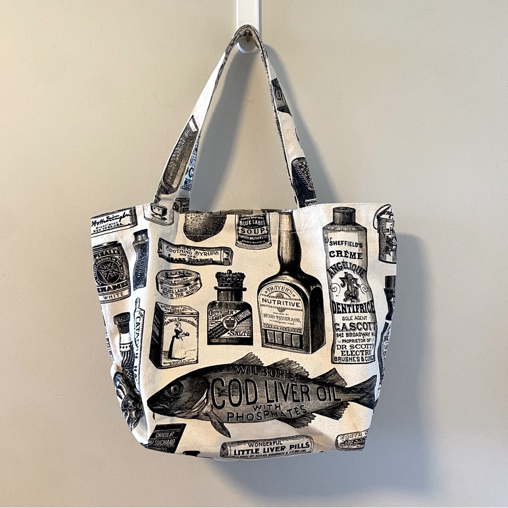 Vintage Print Tote Bag - Black and White